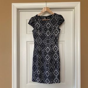 H&M cap sleeve business dress, black and white, size 6.